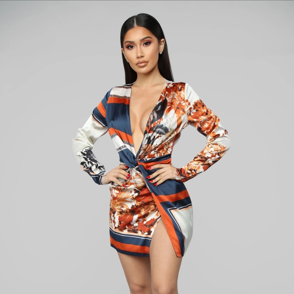 Floral Wrap Dress with Deep V-Neck